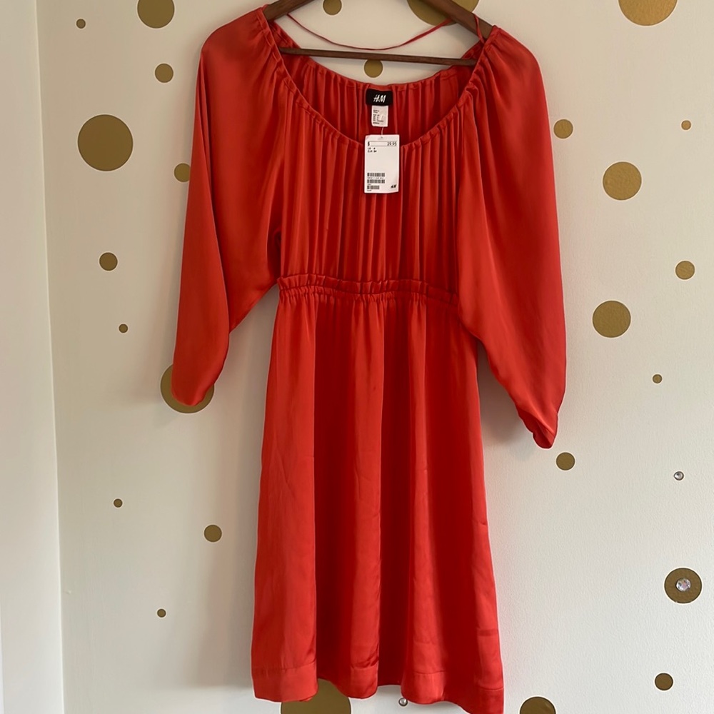 NWT H&M Burnt Orange poly silk dress Sz 4